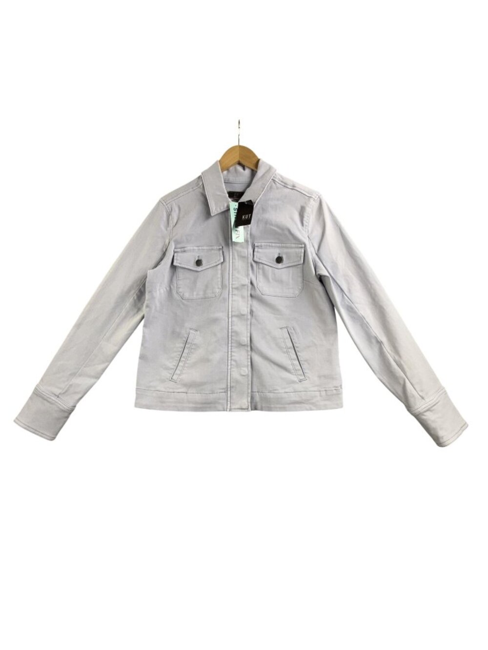 KUT From The Kloth Amanda Jacket Womens Large Powder Blue Zip Pockets Twill